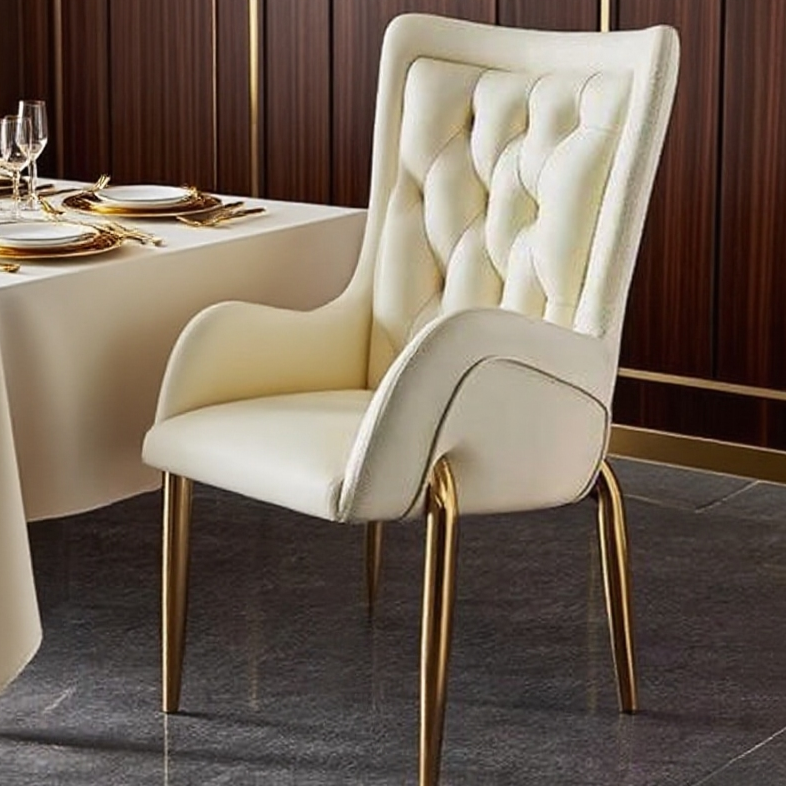 Modern Tufted Armchair: Cloud Velvet & Stainless Steel Legs