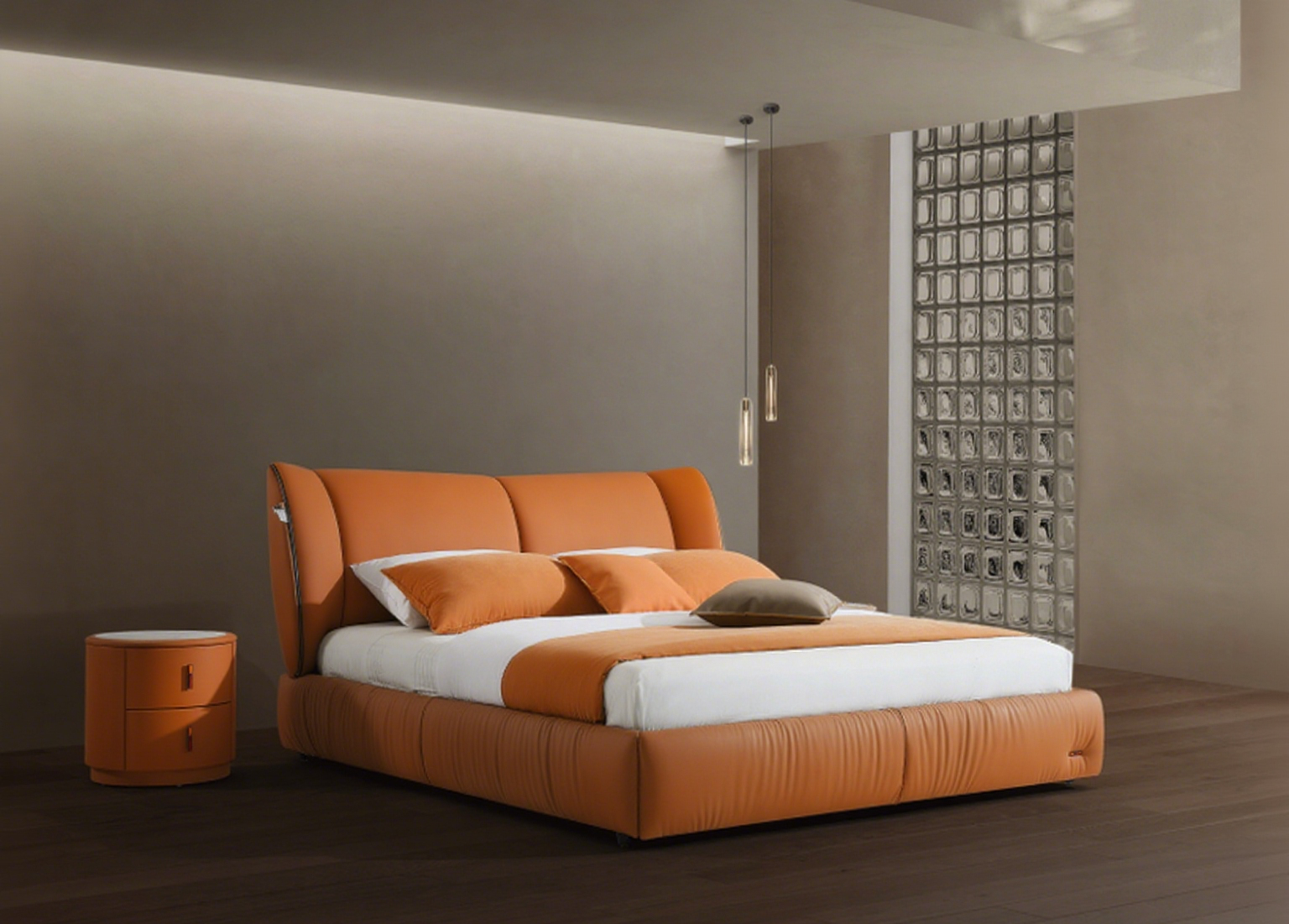 Modern Queen Size Bed & Nightstand Set - Beige Upholstered Bedroom Furniture