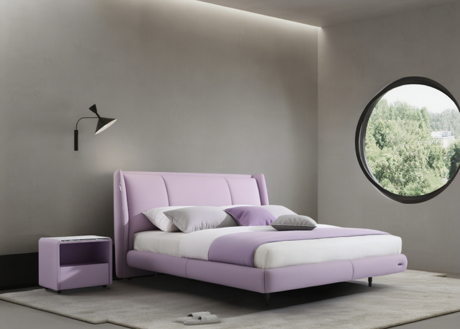 Modern Upholstered Platform Bed & Nightstand Set - Wingback Headboard Design