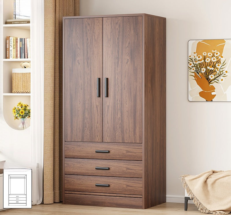 Bailuo popular rental house wardrobe home new bedroom hanging walnut wardrobe small apartment 2025 retro assembly