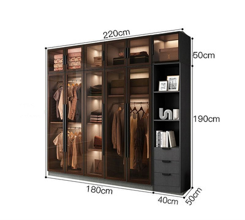 Light luxury wardrobe household bedroom solid wood small apartment wardrobe modern simple locker free installation glass cabinet