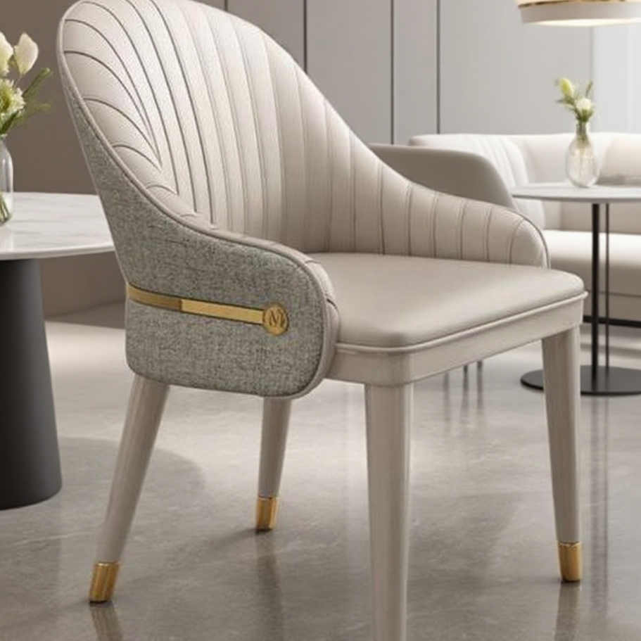 Elegant Ash Wood Dining Chair - Gold-Tipped Legs & Luxe Upholstery
