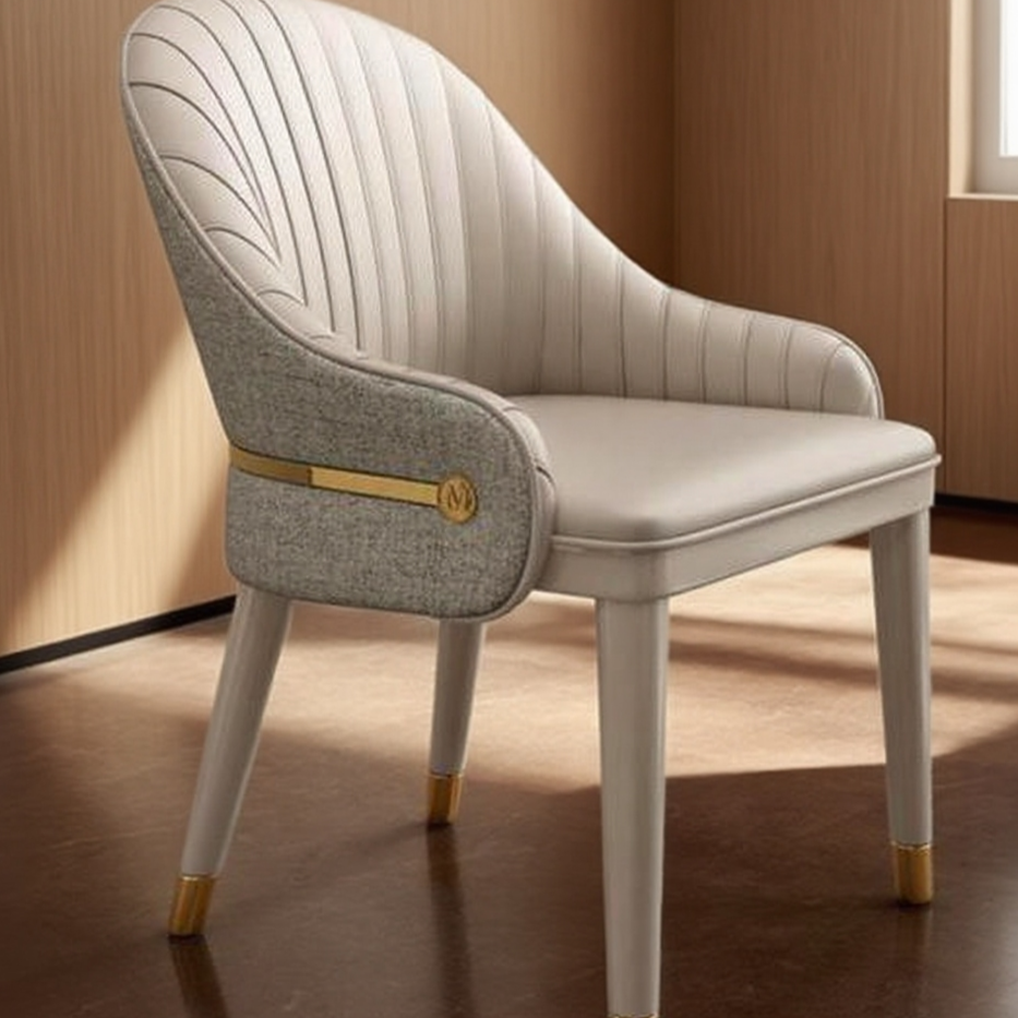 Elegant Ash Wood Dining Chair - Gold-Tipped Legs & Luxe Upholstery