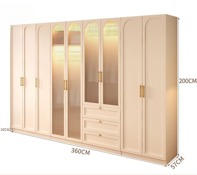 Wardrobe household bedroom solid wood cabinet to top opposite door glass combination large wardrobe with drawers combination cabinet factory