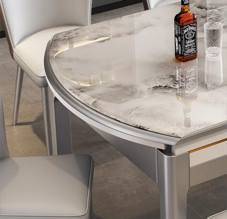 Modern simple microcrystalline stone dining table marble small apartment square and round dual-purpose household retractable folding dining table and chairs