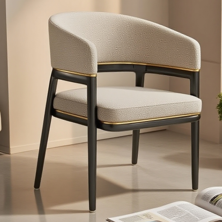 Regal Curved Armchair - Solid Wood Frame & Gold Accents