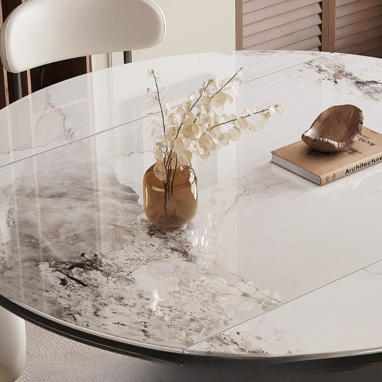 Italian light luxury small apartment retractable folding rock slab dining table household square and round dual-purpose dining chair combination dining table