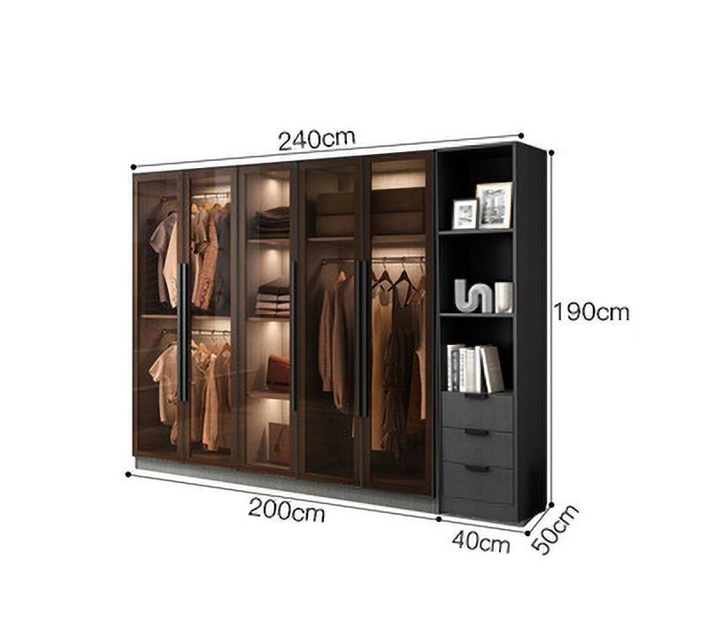 Light luxury wardrobe household bedroom solid wood small apartment wardrobe modern simple locker free installation glass cabinet