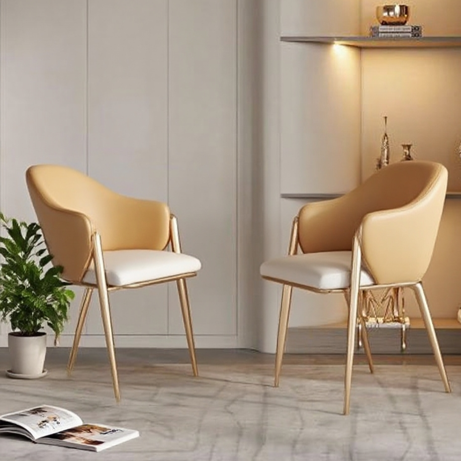 Luxury Dining Chair - Gold Stainless Steel Frame & Genuine Leather