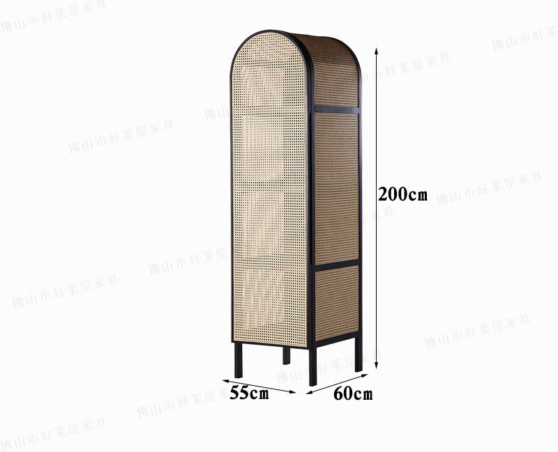 Solid wood rattan wardrobe simple household ash wood double door wardrobe Nordic bedroom storage cabinet locker