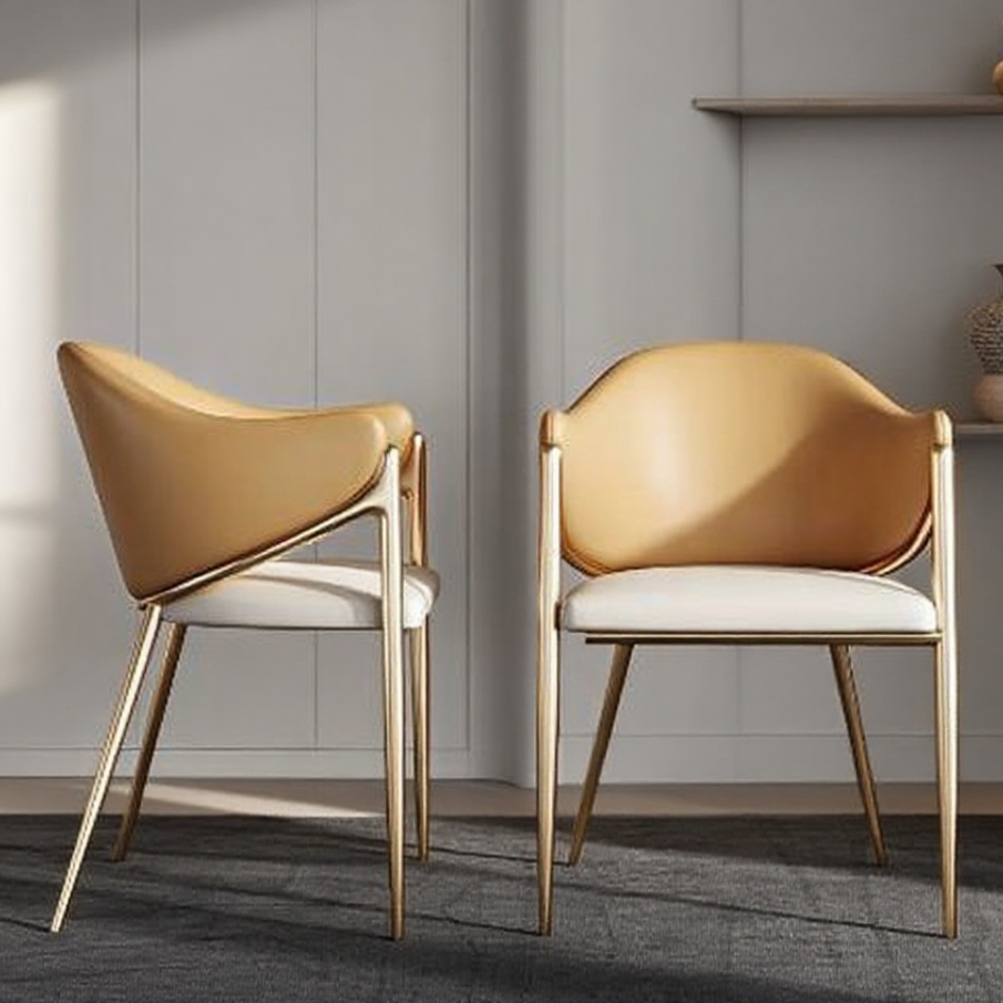 Luxury Dining Chair - Gold Stainless Steel Frame & Genuine Leather