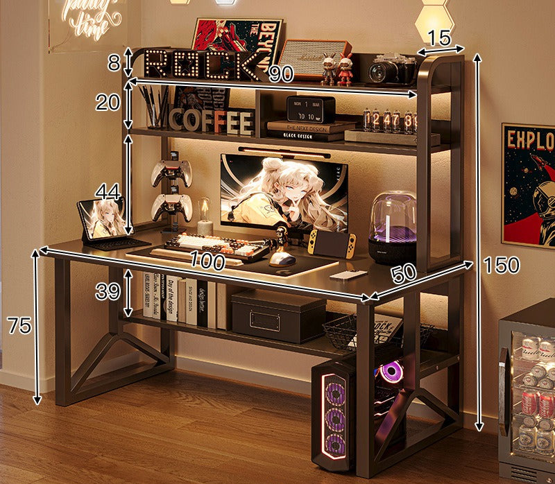 Adjustable computer desk with shelf, bedroom household small computer desk, bookshelf integrated e-sports table and chair set