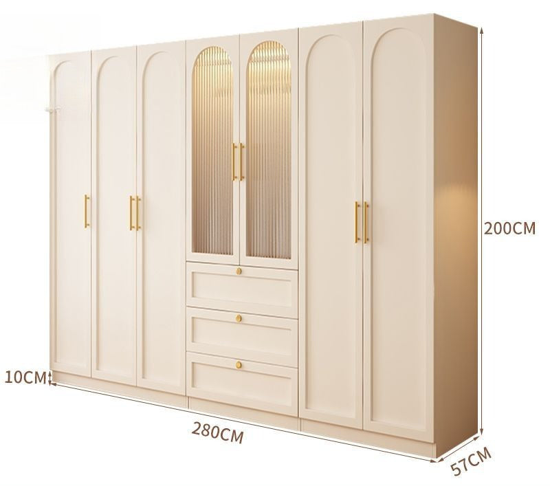Wardrobe household bedroom solid wood cabinet to top opposite door glass combination large wardrobe with drawers combination cabinet factory