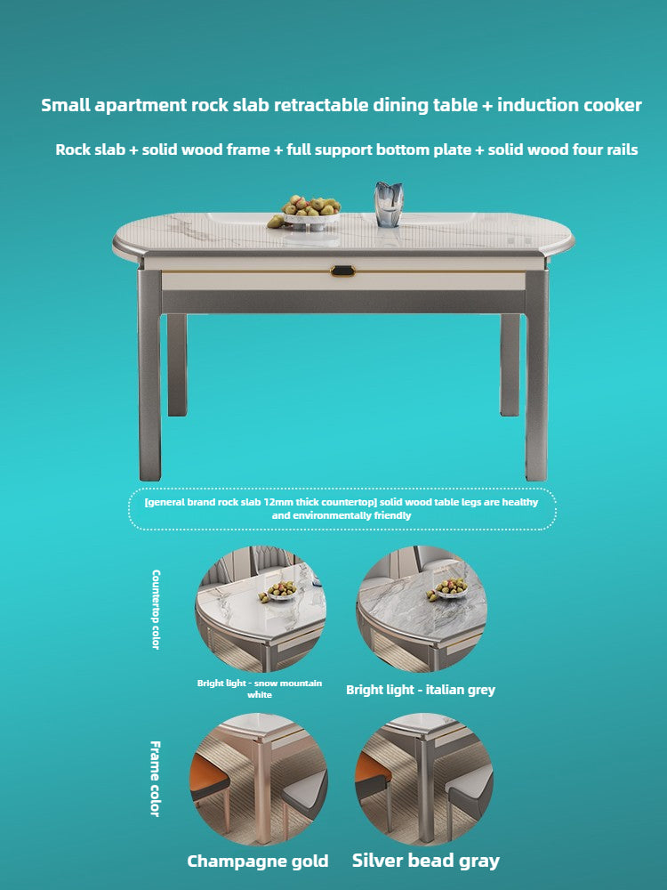 Modern simple microcrystalline stone dining table marble small apartment square and round dual-purpose household retractable folding dining table and chairs