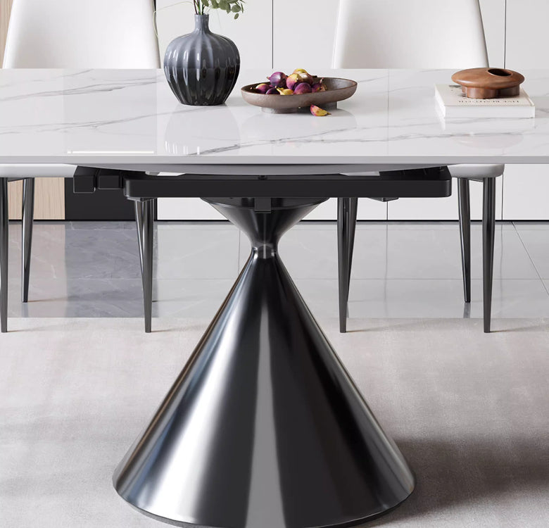 Italian light luxury rotating rock slab dining table household small apartment square and round dual-purpose retractable folding dining table and chair combination