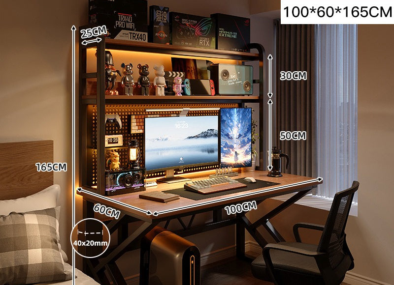 Adjustable computer desk with shelf, bedroom household small computer desk, bookshelf integrated e-sports table and chair set