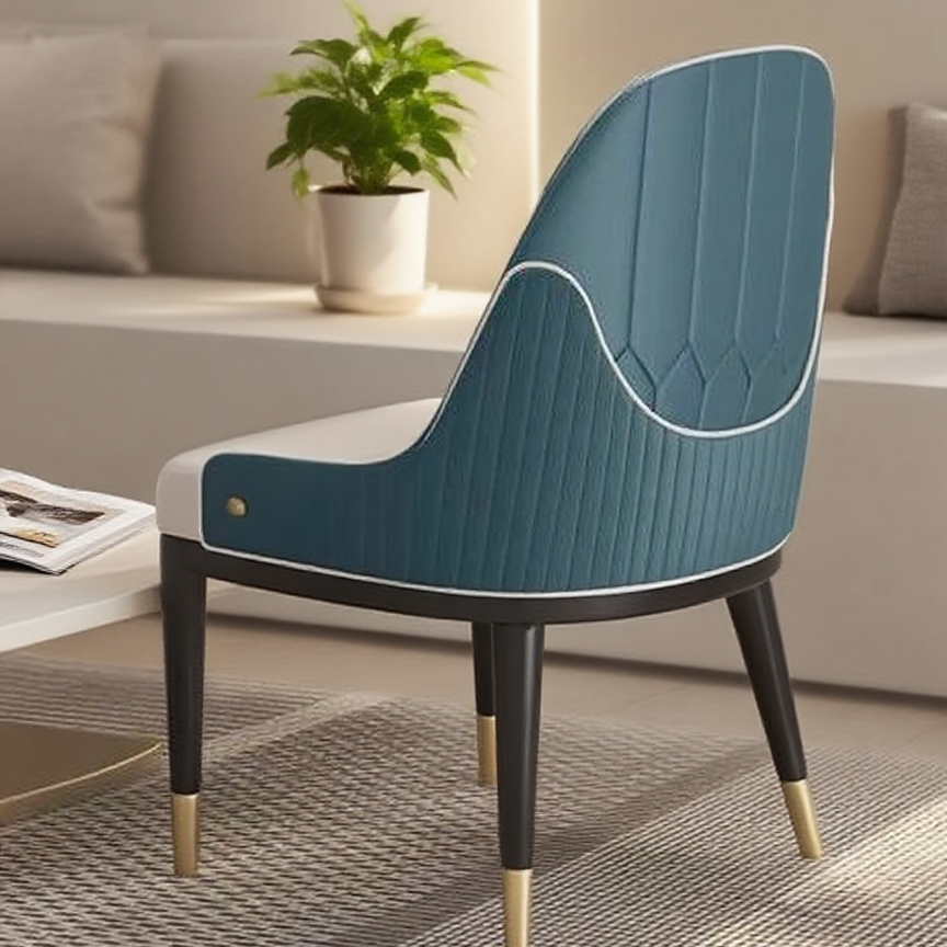 Modern Artisan Dining Chair: Navy Velvet & Gold-Tipped Oak Legs