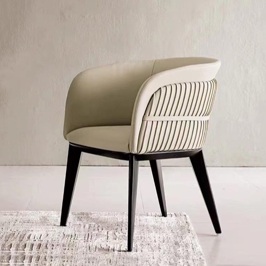 Modern Dining Armchair: Curved Leather & Blackened Wood Legs