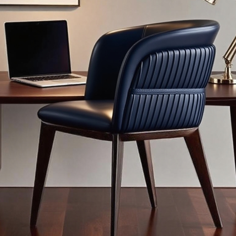 Modern Dining Armchair: Curved Leather & Blackened Wood Legs
