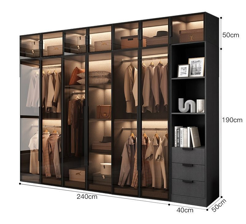 Light luxury wardrobe household bedroom solid wood small apartment wardrobe modern simple locker free installation glass cabinet