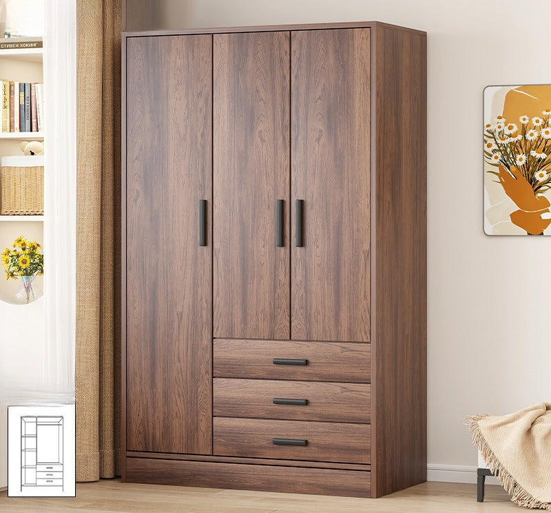 Bailuo popular rental house wardrobe home new bedroom hanging walnut wardrobe small apartment 2025 retro assembly