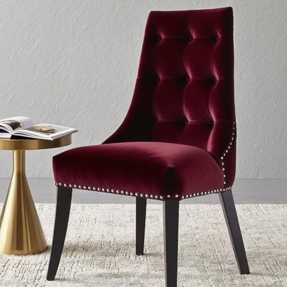 Regal Emerald Velvet Dining Chair - Diamond Tufted Back & Solid Wood Frame