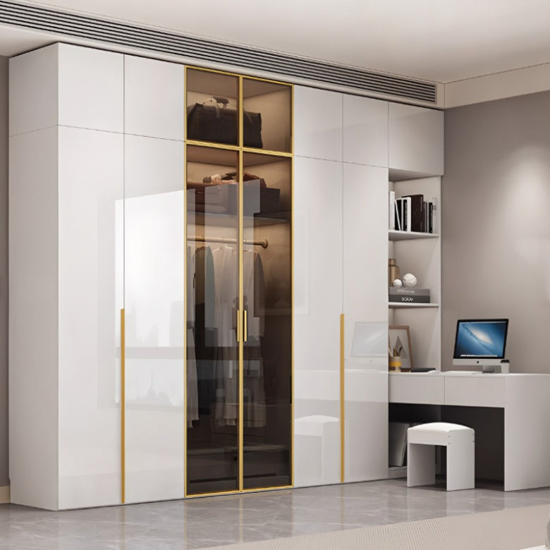 Glass door wardrobe modern minimalist bedroom household solid wood wardrobe bright paint cabinet furniture delivery