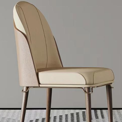 Classic Solid Wood Dining Chair: Cream Leather & Gold-Tipped Legs