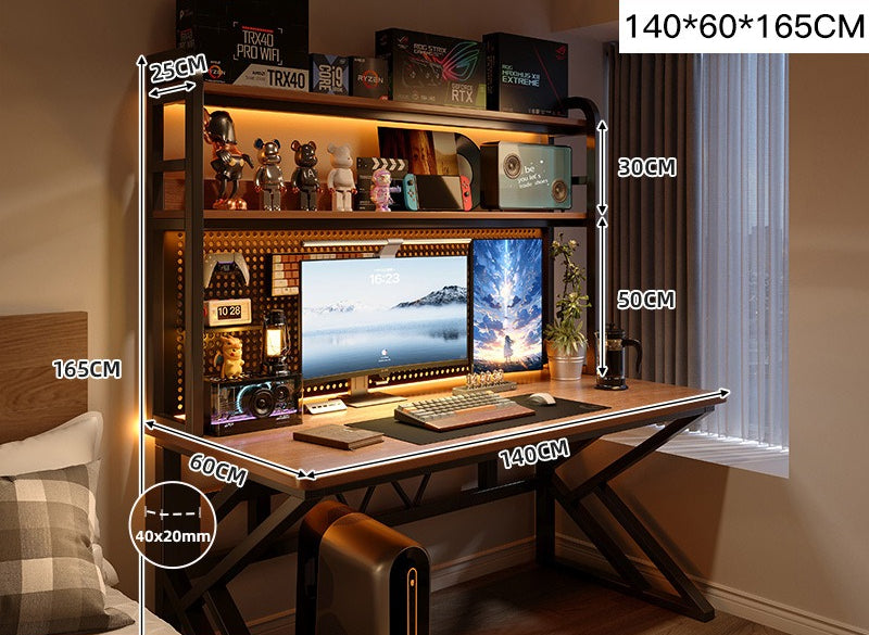 Adjustable computer desk with shelf, bedroom household small computer desk, bookshelf integrated e-sports table and chair set