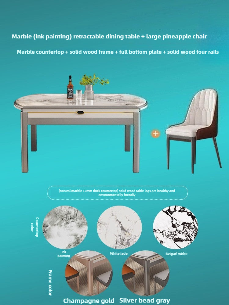 Modern simple microcrystalline stone dining table marble small apartment square and round dual-purpose household retractable folding dining table and chairs