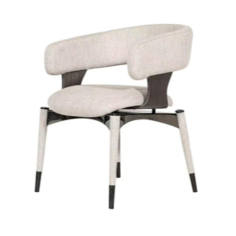 Modern Sculptural Dining Chair: Dual-Tone Upholstery & Walnut Accent Leg