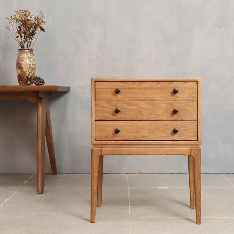 All solid wood three-bucket cabinet bedside table ash wood solid wood sofa side cabinet high-footed three-bucket cabinet storage cabinet sofa side cabinet