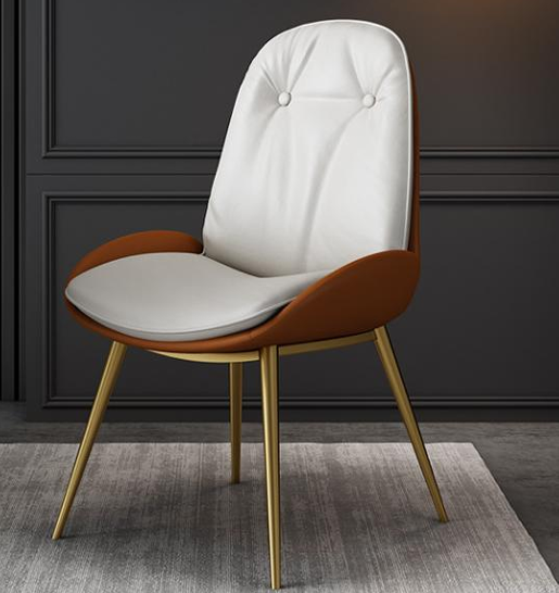 Modern Tufted Dining Chair - Gold Steel Legs & White Faux Leather