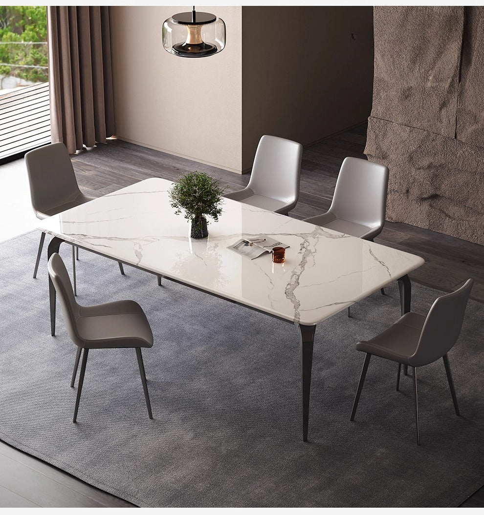 Modern simplicity 2025 new rectangular dining table and chair combination marble super crystal stone small apartment dining table