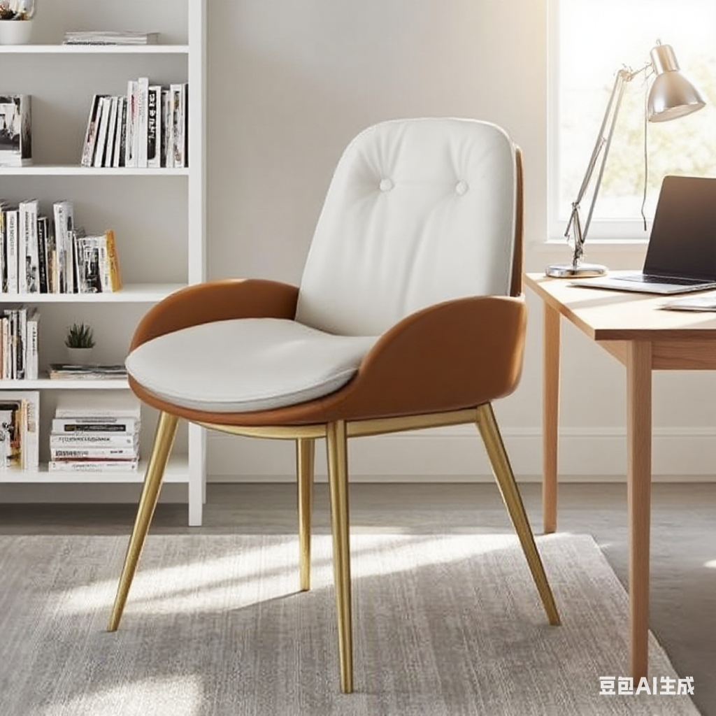 Modern Tufted Dining Chair - Gold Steel Legs & White Faux Leather