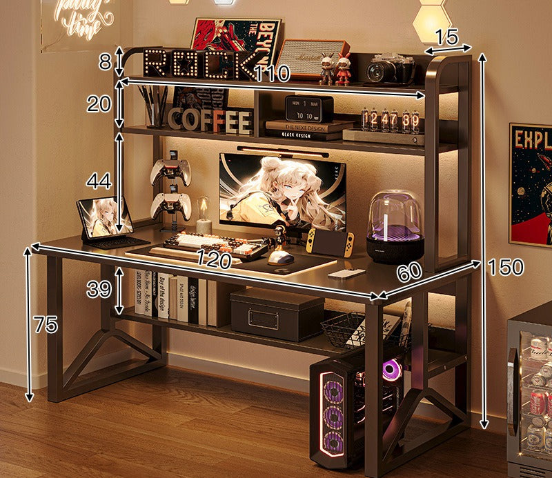 Adjustable computer desk with shelf, bedroom household small computer desk, bookshelf integrated e-sports table and chair set