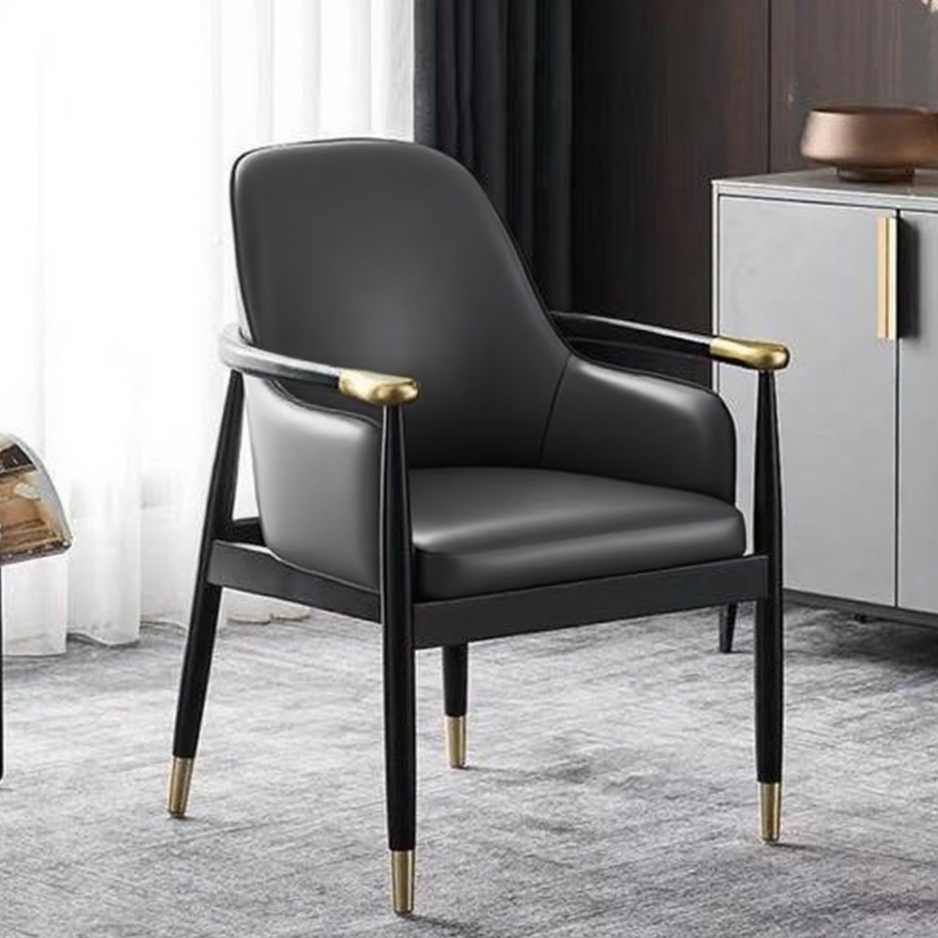 Elegant Modern Armchair: Solid Walnut Frame & Premium Leather Upholstery