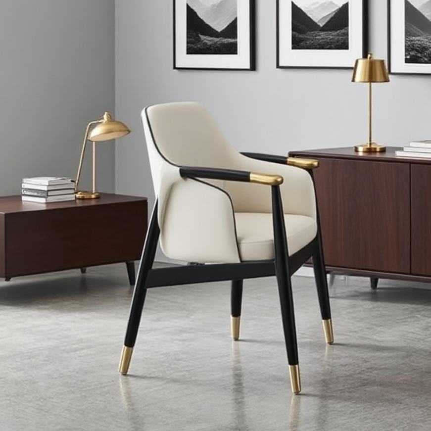 Elegant Modern Armchair: Solid Walnut Frame & Premium Leather Upholstery