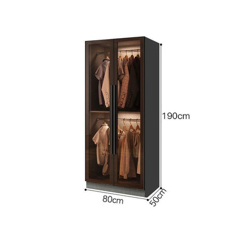Light luxury wardrobe household bedroom solid wood small apartment wardrobe modern simple locker free installation glass cabinet