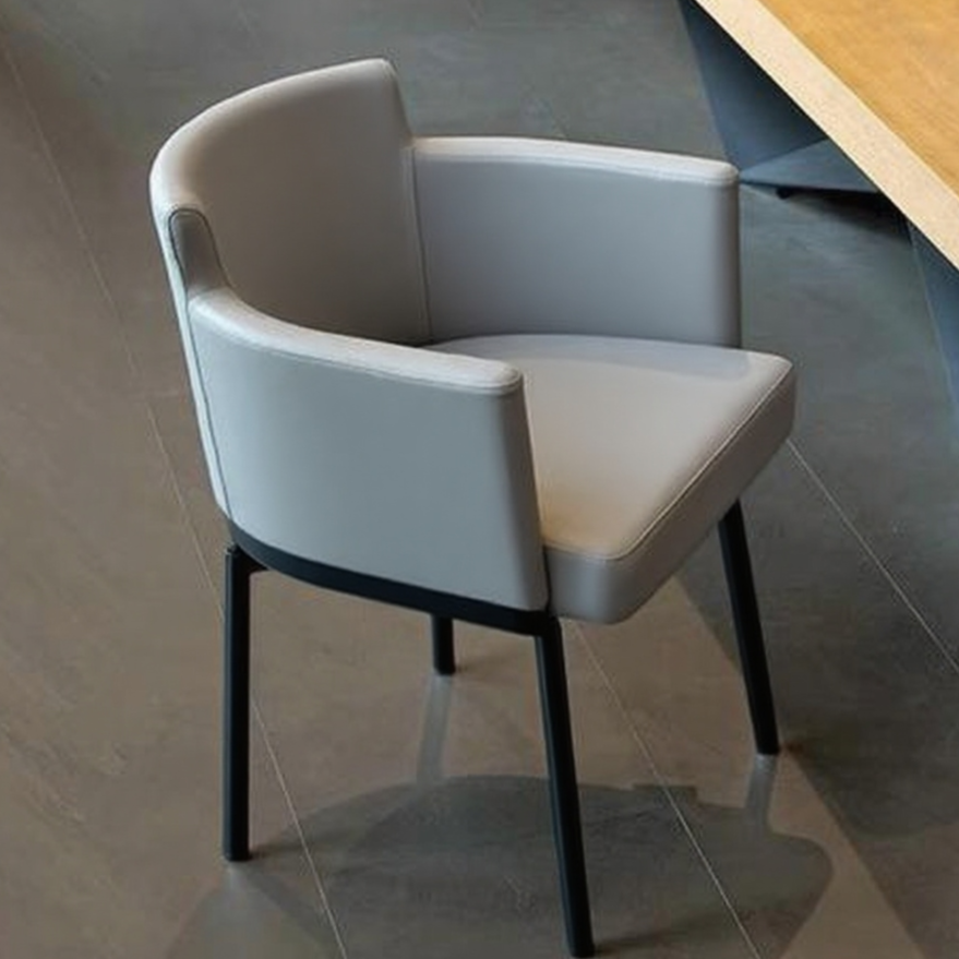 Modern Curved Armchair - Carbon Steel Frame & Beige Leather