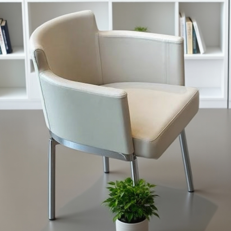 Modern Curved Armchair - Carbon Steel Frame & Beige Leather