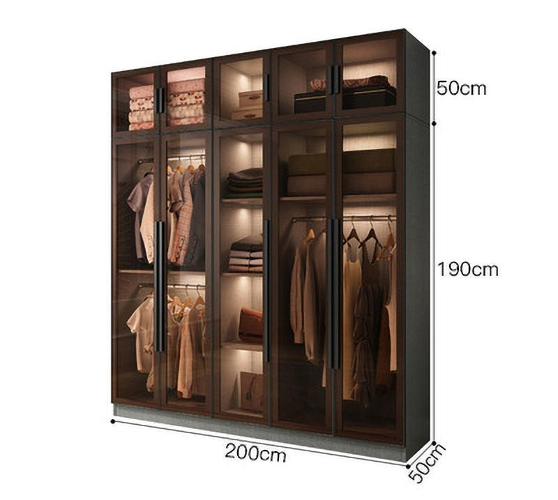 Light luxury wardrobe household bedroom solid wood small apartment wardrobe modern simple locker free installation glass cabinet