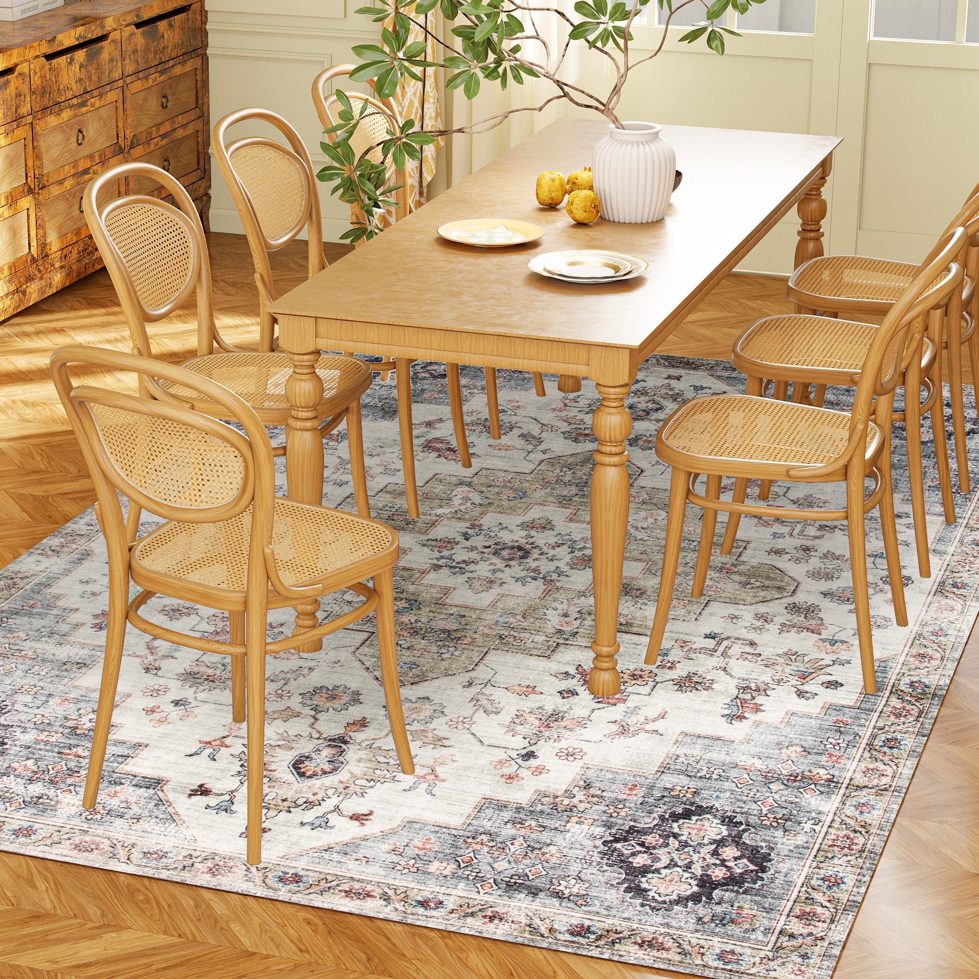 HOMCOM 8x10 Area Rug, Vintage Machine Washable Rug, Non-Slip Carpet for Living Room, Bedroom, Dining Room, Brown and Green