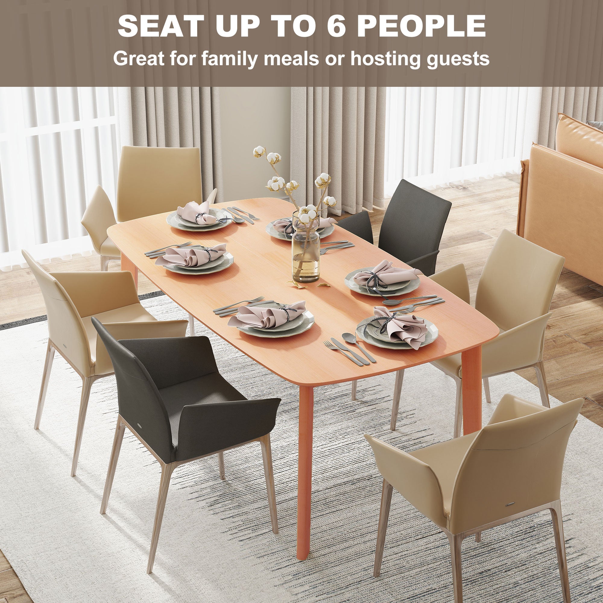 HOMCOM Pine Wood Dining Table for 6, 59" Rustic Rectangular Kitchen Table with Large Tabletop for Dining Room, Natural