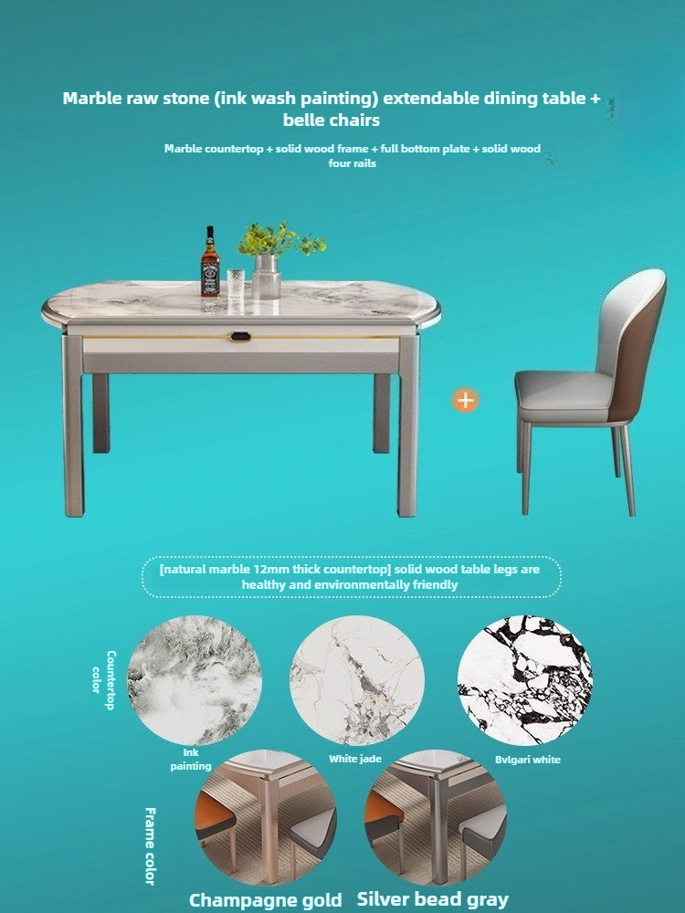 Modern simple microcrystalline stone dining table marble small apartment square and round dual-purpose household retractable folding dining table and chairs