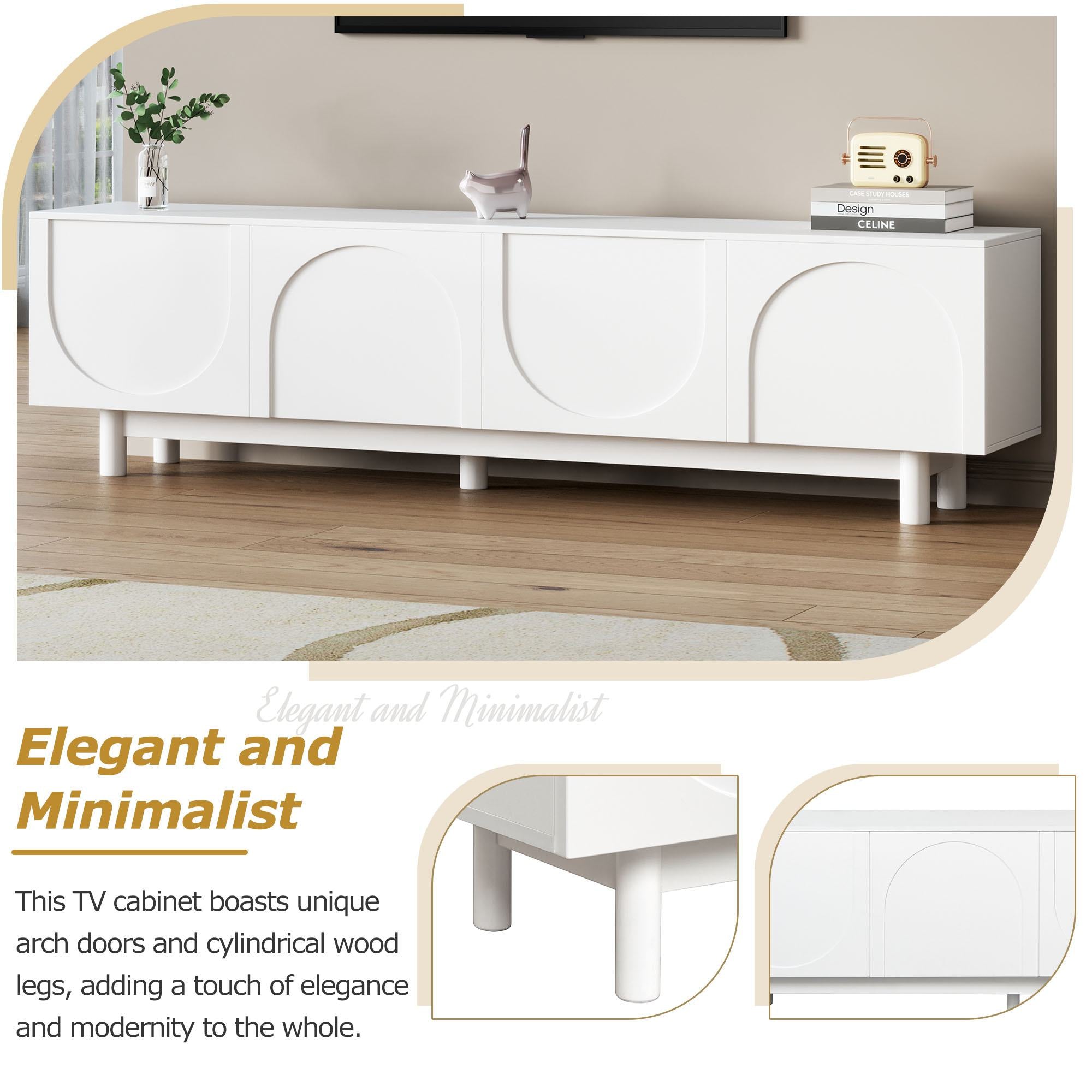 Vinsetto Graceful TV Stand with Arch Cabinets for TVs Up to 78", Minimalist Entertainment Center with Adjustable Shelves and Cable Management, White