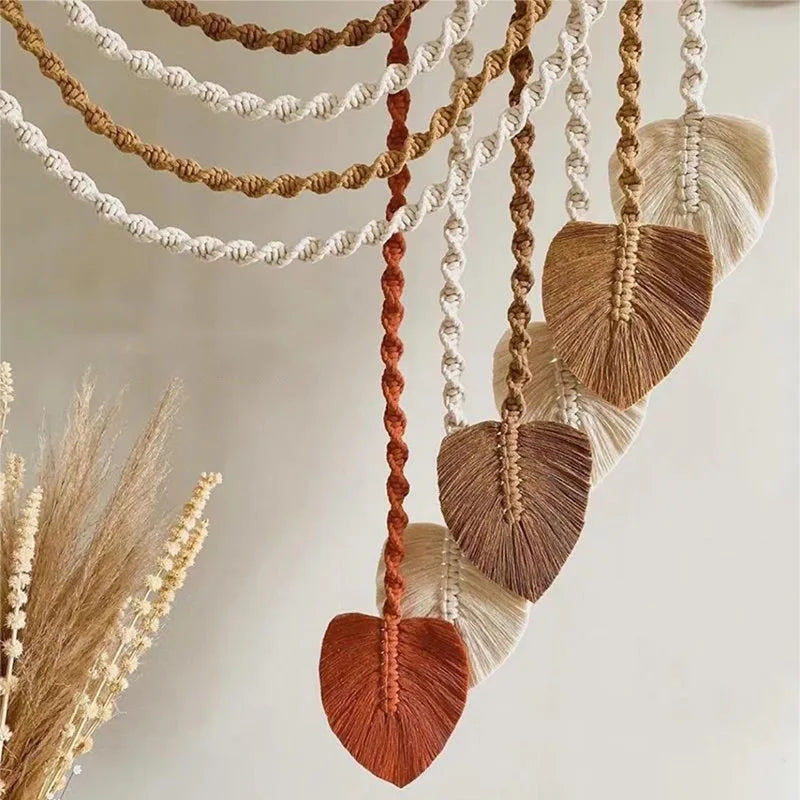 Boho Leaf Macrame Handmade Round Wall Hanging Art Wall Decor for Home Wall Living Room Bedroom