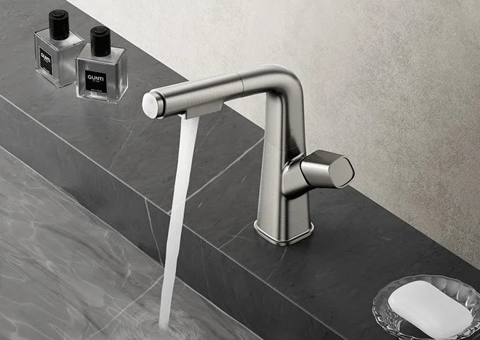 Gun Gray Adjustable Rotary Pull Out Basin Single Hole Faucet Pure Brass Matte Black Toilet Bathroom Vanity Top Mixer