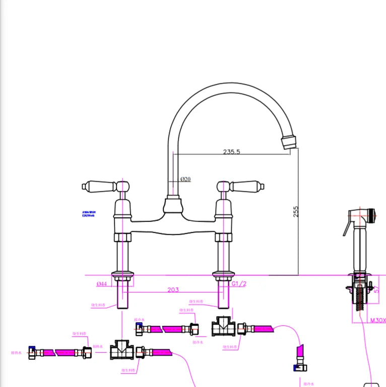 Factory Direct Sales Customized Golden Brushed Brass Bridge Bathtub Faucet