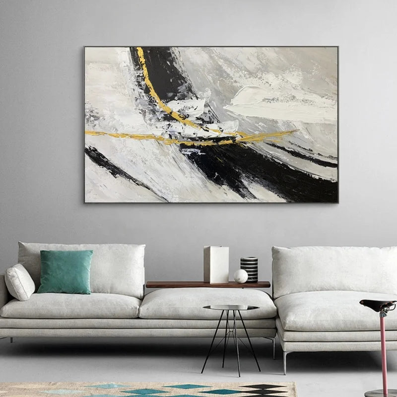 Modern Black and White Paintings Art Abstract Handmade Oil Painting on Canvas Paintings Wall Art for Pictures Living Room
